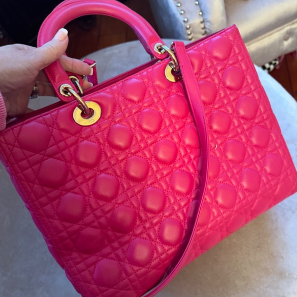 AUTHENTIC! *Barbie-Fuscia PINK* CHRISTIAN DIOR Lady Dior Cannage Lambskin - Picture 2 of 16